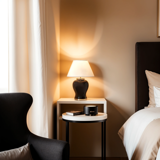 Black & Brass Finish Ceramic Table Lamp classic Night Light Turned on