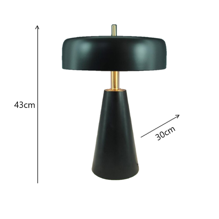 Flat Mushroom Lamp dimensions – 43 cm tall black and gold modern lighting.