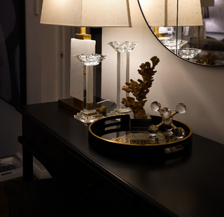 Black & Gold Leopard Print Round Tray On Display