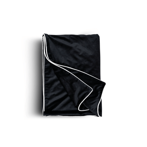 Black Velvet Throw Blanket with White Piping 