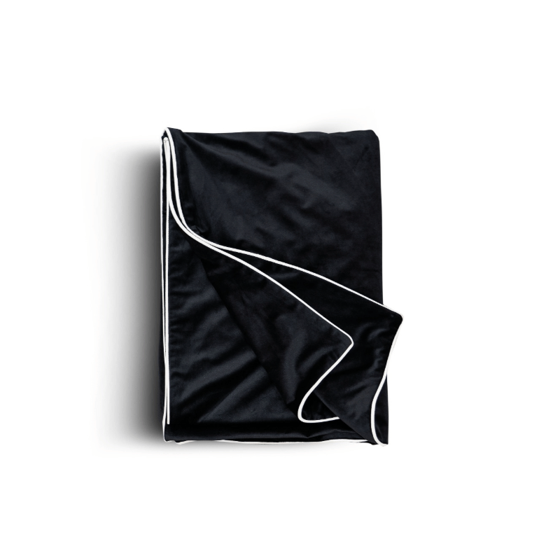 Black Velvet Throw Blanket with White Piping 