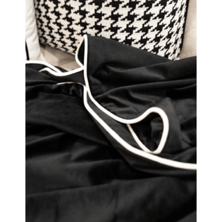 Black Velvet Throw Blanket with White Piping  Close-up