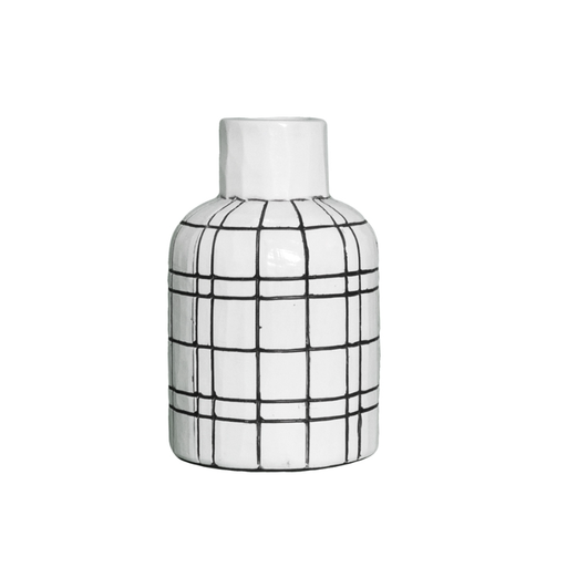 Black & White Check Pattern Vase 17cm