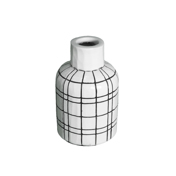 Black & White Check Pattern Vase 17cm Top View