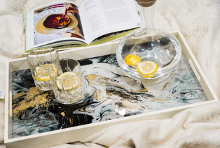 Black & White Rectangular Decorative Tray With Juice