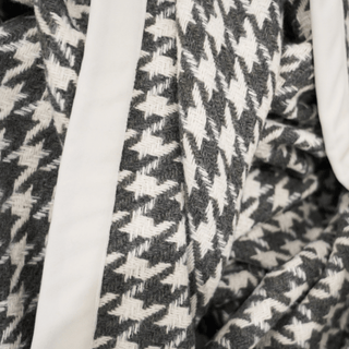 Black and White Houndstooth Throw with White Trim Close-up