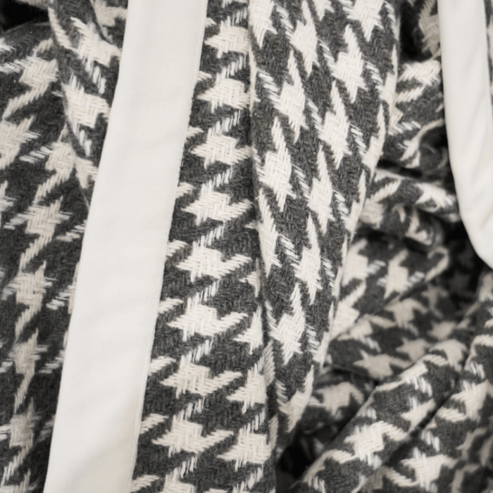 Black and White Houndstooth Throw with White Trim Close-up