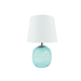 Blue Coastal Glass Table Lamp with white shade – handcrafted coastal bedside lamp for Australian homes.