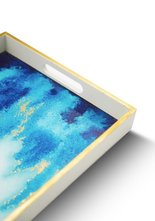 Blue & White Rectangular Decorative Tray Up front 