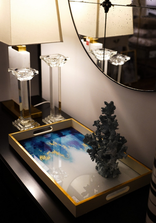 Blue & White Rectangular Decorative Tray on display