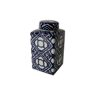 Blue & White Square Lidded Jar