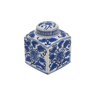 Blue and White Painted Canister