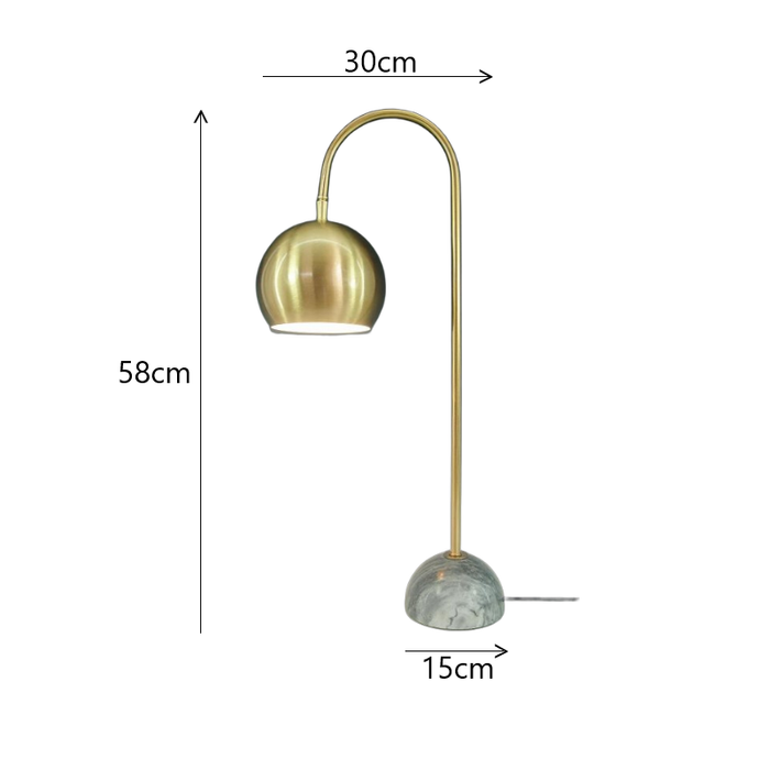 58 cm brass Boutique Lamp with marble base – Australian size reference.