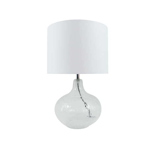 Brooklyn clear glass table lamp 44 cm with white shade – modern bedside lamp Australia.