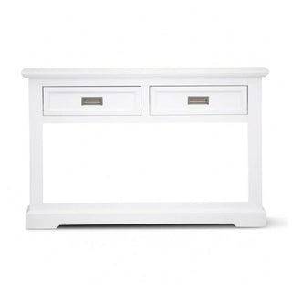 Brushed White 2 Drawer Coastal Console Hallway Table