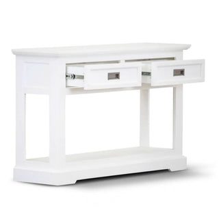 Brushed White 2 Drawer Coastal Console Hallway Table Open Drawers