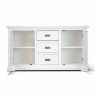Brushed White Coastal Buffet With Open Doors