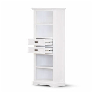 Cape Cod Charm: Brushed White Coastal Bookcase With Open Drawers
