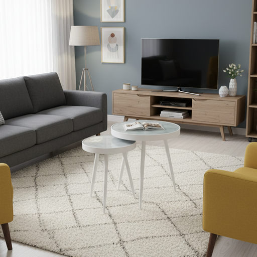 Charming Circle of Bliss: Round Tea Table in Pristine White