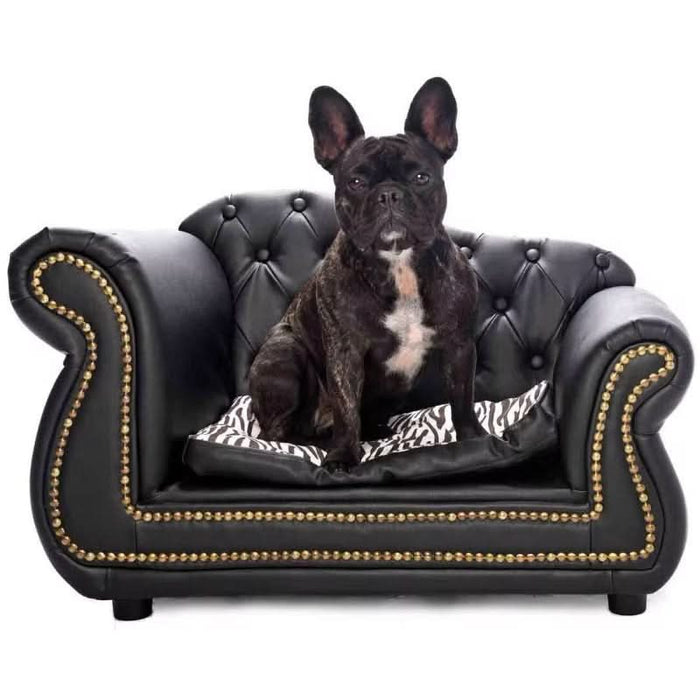 Chesterfield PU Leather Luxury Pet Bed Dog Sofa With a Dog