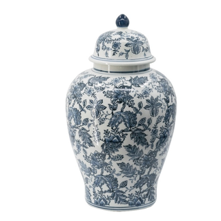 Chinoiserie Inspired Blue & White Floral Ginger Jar