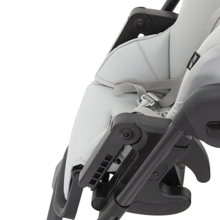 Close-up adjustable Love N Care Montana Highchair in light grey with safety harness