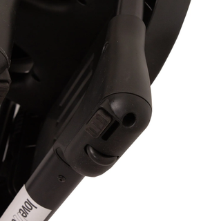 Close-up of a black plastic adjustable mechanism on a Love N Care Montana Highchair 2.0