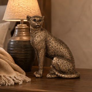 Copper Panther Statue styled on a bedside table