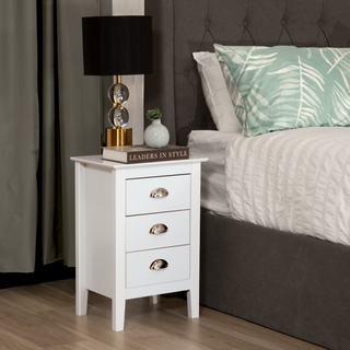 Costway Triple Drawer White Bedside Table