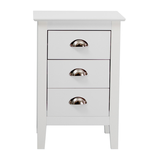Costway Triple Drawer White Bedside Table Front View