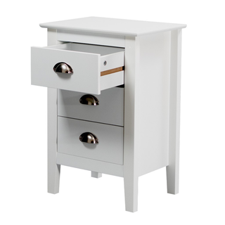 Costway Triple Drawer White Bedside Table Side View open drawer