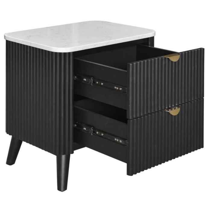 Cotswold Double Drawer Bedside Table Black Open Drawers