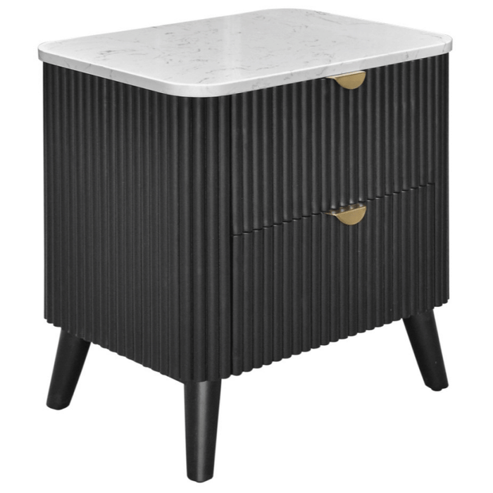 Cotswold Double Drawer Bedside Table Black Side View