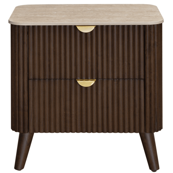 Cotswold Double Drawer Bedside Table Brown Front View