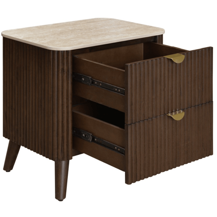 Cotswold Double Drawer Bedside Table Brown Open Drawers