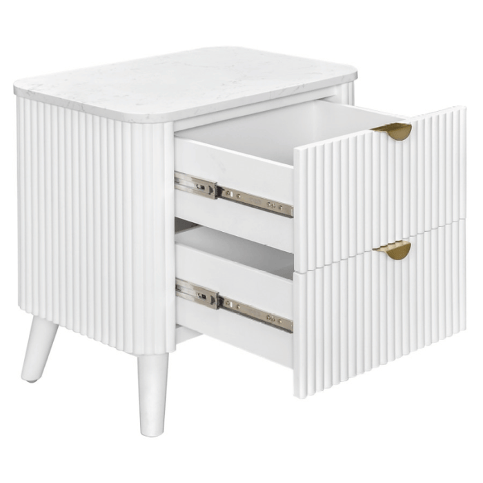 Cotswold Double Drawer Bedside Table White Open Drawers