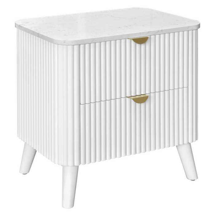 Cotswold Double Drawer Bedside Table White Side View
