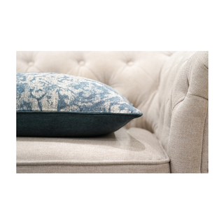 Cream and Blue Modern Pattern Woven Cushion Close Up Look