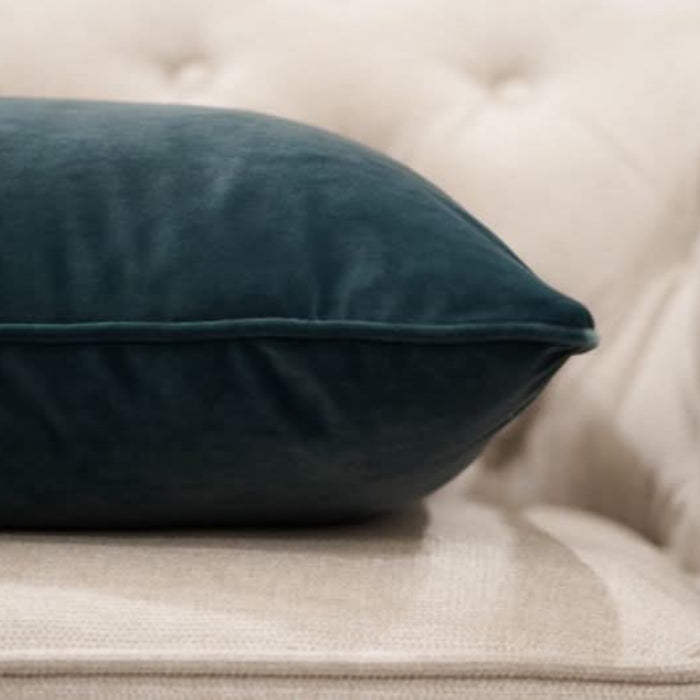 Dark Teal Blue Velvet Cushion Close Up Look