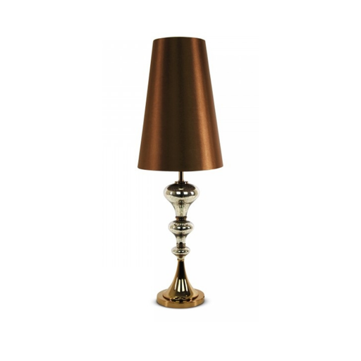 Dubai Antique Gold Table Lamp with Tall Brown Shade – luxury metallic glass lighting for modern Australian interiors.