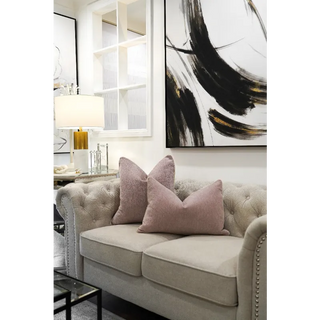 Dusty Mauve Cushion with Cream Piping On Sofa