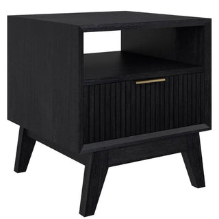 Eclipse Ella 1 Drawer Acacia Lamp Table Brushed Black Close Up Look