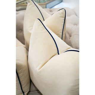 Eggshell Cushion with Navy Piping Top Look