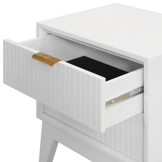 Ella 2-Drawer Brushed White Timber Bedside Table open drawer