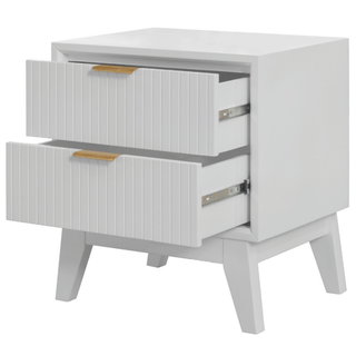 Ella 2-Drawer Brushed White Timber Bedside Table open drawers