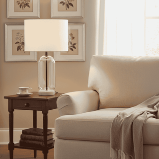 Empire Tower Glass Lamp On Side Table