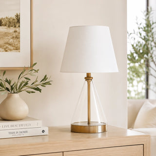 Empire Tower Glass Lamp Setup on a console