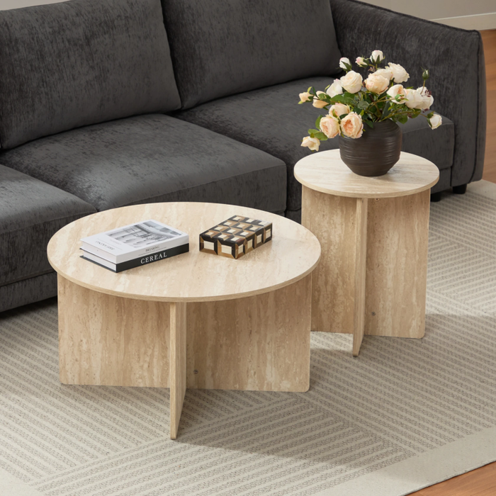 Farrah Round Coffee Table - Travertine (KD)