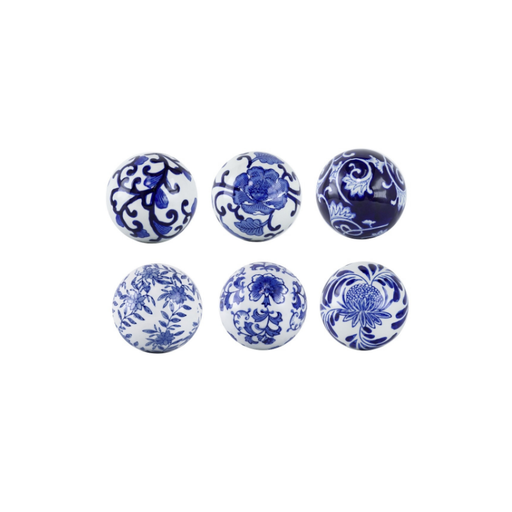 Floral Blue & White 6 Pack Of Decorative Centerpiece Orb's