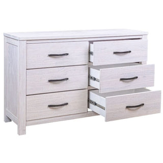 Florida 6 Drawer Dresser Brushed White Wash With Open Drawers